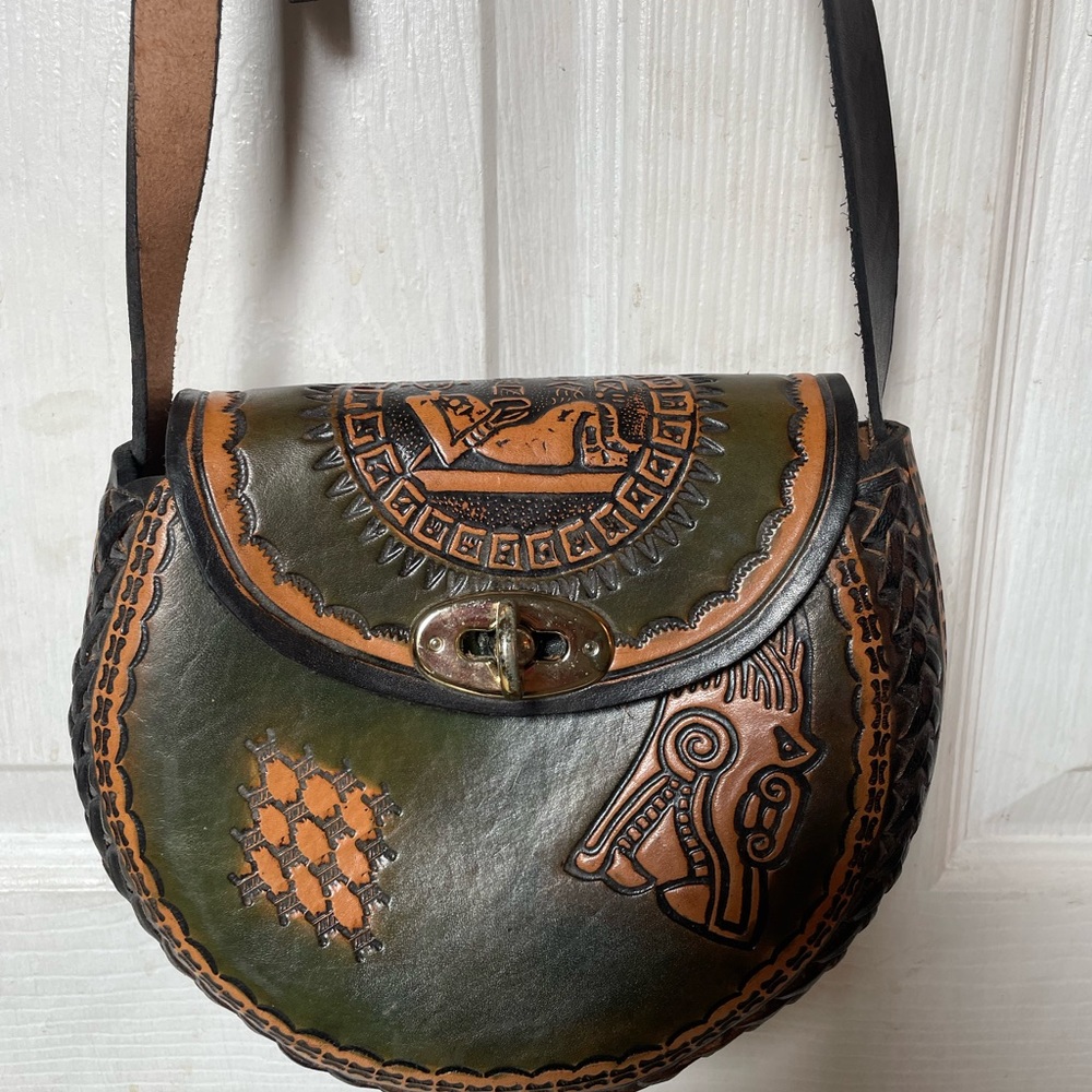Leather cross body Mexican handbag